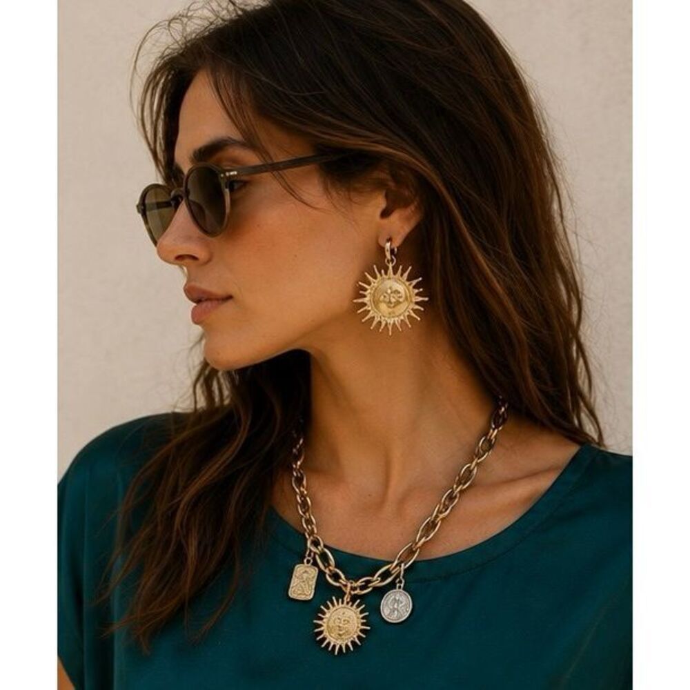 Anthropologie Gold Sun Statement Earrings Celestial Stud Earrings Boho Sunburst